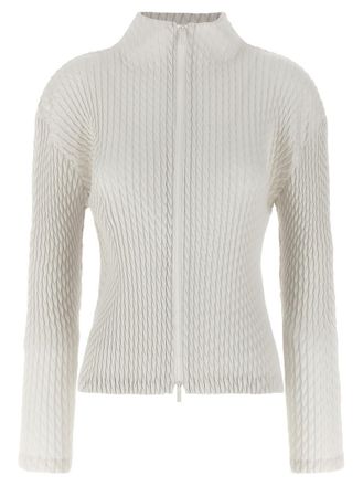 Issey Miyake White Sleek Pleats cardigan