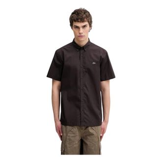 Lacoste Regular Fit Korte Mouw Poplin Shirt - Heren - Korte mouwen Overhemden - Bruin - M - Katoen - Overhemden