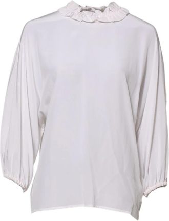 Dolce & Gabbana Blouse met Strikkraag en Ruffles - Dames - Blouses - Wit - 2XS - Leer - Overhemden