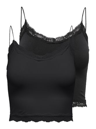 Only Tr&auml;gertop ONLY ONLVICKY LACE SEAML 2-PACK CROPPED TOP, Damen, Gr. L/XL, schwarz (schwarz pack:schwarz, schwarz), Jersey, Obermaterial: 92% Polyamid, 8