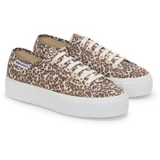 Superga 2740 Leopard Print Canvas WoMens Trainers - Tan - Size UK 5