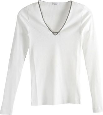 Brunello Cucinelli T-shirt met V-hals - Wit