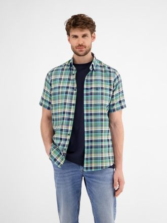 Lerros Kurzarmhemd LERROS LERROS Kariertes Halbarmhemd in Strukturqualit&auml;t, Herren, Gr. M, Normalgr&ouml;ssen, gr&uuml;n (sage gr&uuml;n), 100% Baumwolle, Hemden Kurzarmhem