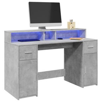 Berkfield Home Desk with LED Lights Concrete Grey 140x55x91 cm Engineered Wood | Size: 140 x 55 x 91 cm