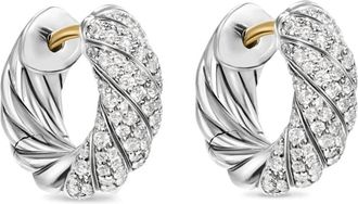 David Yurman Orecchini a cerchio Sculpted Cable in argento sterling con diamanti (14,4mm)