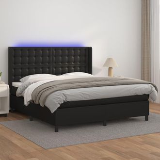 vidaXL Vidaxl - Cama Box Spring Colch&oacute;n Y Led Cuero Sint&eacute;tico Negro 160x200 Cm