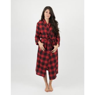 Leveret Womens Flannel Robe, 100% Cotton in Plaid Black & Red at Nordstrom, Size Xx-Large