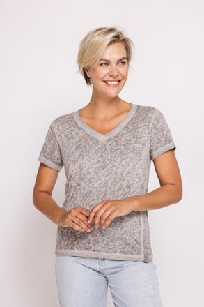 Zhrill T-Shirt ZHRILL ZHSVANA, Damen, Gr. XXL, grau, Single Jersey, Obermaterial: 100% Polyester, regular fit taillenbedeckt, V-Ausschnitt, Shirts T-Shirt, m