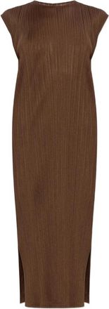 Issey Miyake Swing Effen Jurk - Dames - Casual kleedjes - Bruin - 2XL - Polyester - Kleedjes