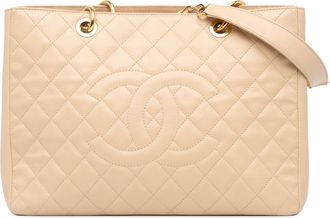 Chanel Beige Caviar Leather Grand Shopping Tote