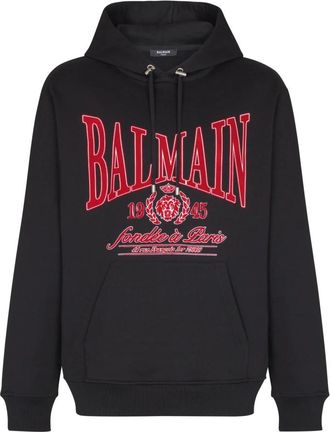 Balmain Flocked College Hoodie - Heren - Hoodies - Zwart - XL - Katoen - Hoodies & sweatvesten