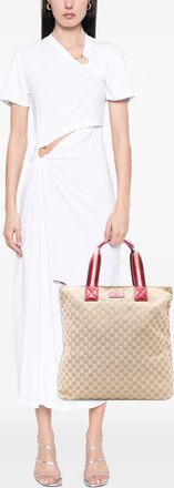 Gucci Pre-owned Womens Gg Canvas Web Tote - Ivory Textile - One Size