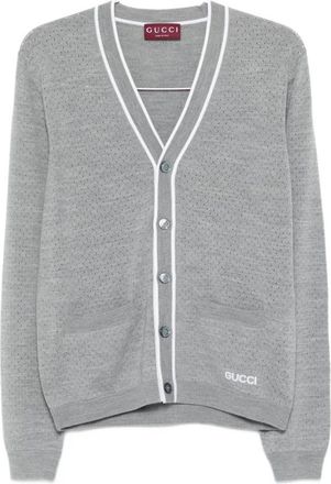 Gucci V-hals wollen trui met logoborduursel - Heren - Vesten - Grijs - L - Wol - Truien & Vesten