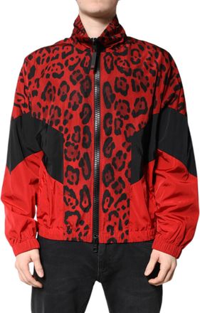 Dolce & Gabbana Red Leopard Nylon Bomber Full Zip Mens Jacket