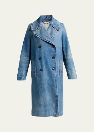 Dries Van Noten Riani Denim Double-Breasted Long Coat