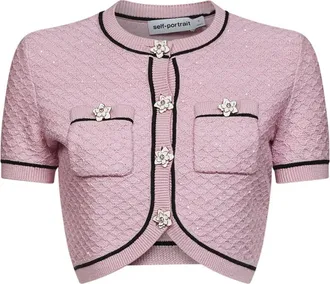 Self Portrait Sequin-Embellished Cropped Cardigan - female - Self Portrait - Cardigans - Pink - L - Knitwear