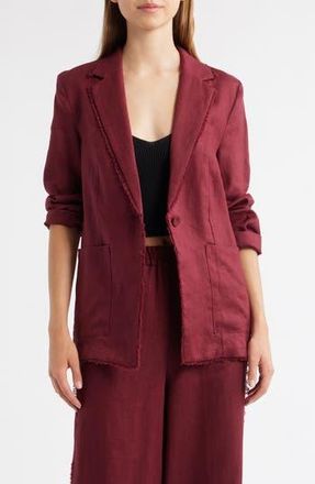 Mango Tarida Frayed Linen Blazer in Wine at Nordstrom Rack, Size X-Small