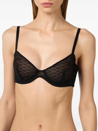 Elisabetta Franchi monogram tulle bra - Black