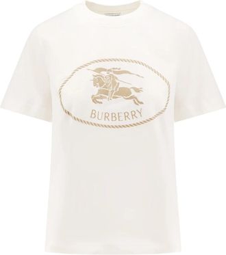 Burberry Logo Geborduurde Crew-neck T-shirts en Polos - Dames - T-shirts - Wit - S - Katoen - Tops