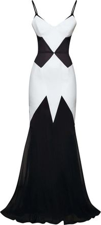 John Richmond Lange Jurk met Geometrisch Contrastmotief - Dames - Avondkleed - Zwart - 2XS - Kleedjes