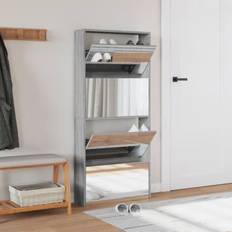 Berkfield Home Shoe Cabinet with Mirror 4-Layer Grey Sonoma 63x17x134 cm | Size: 63 x 17 x 134 cm