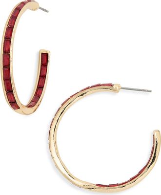 Nordstrom Rack 30mm Inside Out Baguette Hoop Earrings in Fuchsia- Gold at Nordstrom Rack