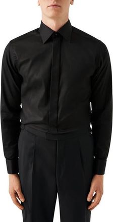 Eton Contemporary Fit Twill Fly Front Dress Shirt in Black at Nordstrom, Size 16.5