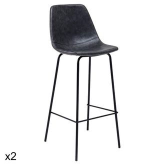 Happy Garden 2 taburetes de bar vintage 75cm en polipiel gris oscuro