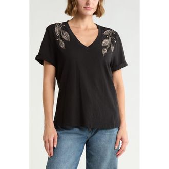Cinq &agrave; Sept Bree Beaded Cotton T-Shirt in Black at Nordstrom Rack, Size X-Small