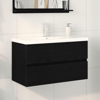 Berkfield Home Sink Cabinet with Built-in Basin Black Oak Engineered Wood, Sink Cabinet Black Oak 80x38.5x45 cm Engineered Wood