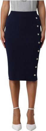Pinko Geribbelde Gebreide Midi-rok met Knoopdetail - Dames - Midirokken - Blauw - L - Wol - Rokken