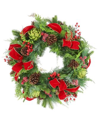 Creative Displays Inc. Handcrafted 26In Holiday Wreath With Evergreen, Artichokes & Berries