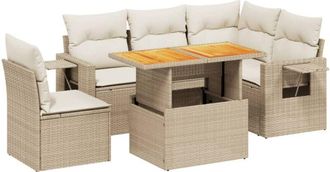 vidaXL Juego De Sof&aacute;s Jard&iacute;n Con Cojines 6 Pzas Rat&aacute;n Sint&eacute;tico Beige Vidaxl