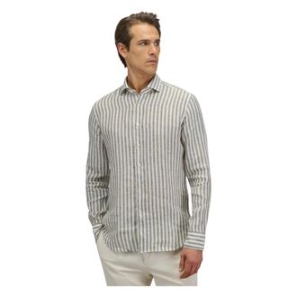 Xacus Camicia Collo Francese Righe Lino - Heren - Casual Overhemden - Groen - S - Leer - Overhemden