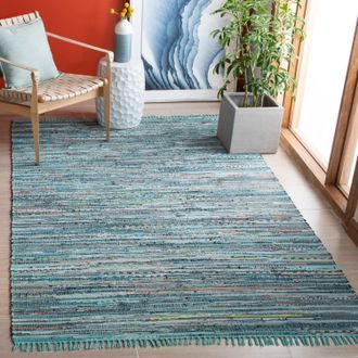 Safavieh Rag Rug Hand Made Area rug, Turquoise / Multi Bohemian Style Non-Shedding