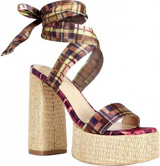 Azalea Wang Womens Lazuli Sandal In Orange Multi Plaid