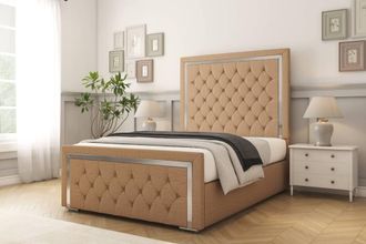 Comfort Beds Sofia Chrome Dumfries Bed Frame - 50 Upholstered Headboard in Light Brown | Size: Single