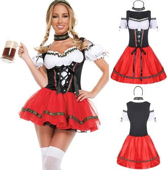Generic Womens German Dirndl Dress 3 Piece Oktoberfest Outfit Ladies Fancy Dress Traditional Bavarian Costume Beer Maiden Halloween Costumes for Beer Festival