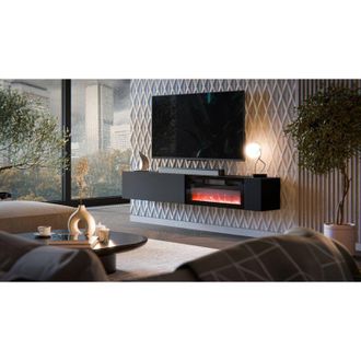 Dmora Mueble Tv Sindia, Modular, Un Estante, 2 Puertas, 200x29.8x30.5h Cm Negro Antracita