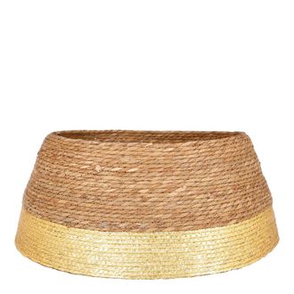 MiCa Decorations Cesta del &aacute;rbol de navidad en hierba marina dorado D58