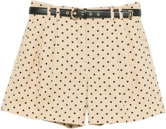 Max Mara Belted Pleated High-Waisted Short - Dames - Bermuda - Beige - M - Leer - Korte Broeken
