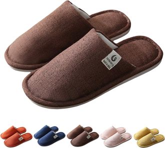 Generic Bedroom Slippers Womens Cotton Linen Slippers Mens Fluffy Closed Toe Silent Slipper Unisex Home Slipper Winter Home Sliders Lightweight Travel Slides 