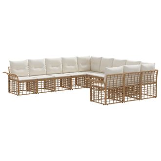 vidaXL Conjunto De Sof&aacute;s De Exterior 11 Pcs Natural Y Crema Poli&eacute;ster Vidaxl