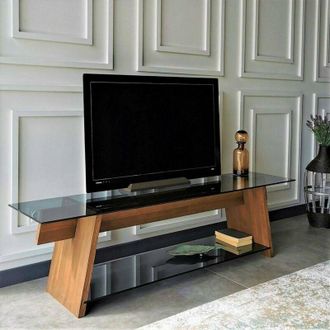 Dmora Dmora - Mueble De Televisi&oacute;n Zosma, Aparador De Sal&oacute;n, Mueble Bajo Para Tv, Base De Pared Equipada, 158x40h45 Cm, Nogal Y Negro, Con Embalaje Reforzad