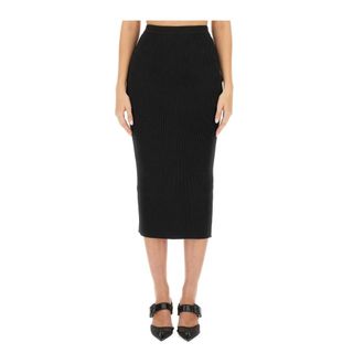 Alexander McQueen Rokken, Dames, Zwart, M, Wol, Ribbed Knit Midi Rok