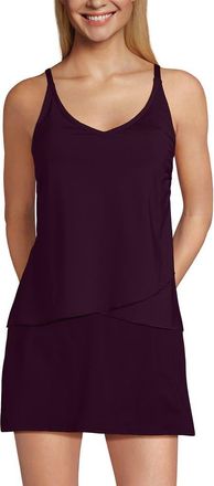 Lands End D-Cup Chlorine Resistant V-Neck Tulip Hem Tankini Swimsuit Top with Adjustable Straps in Dark Wine at Nordstrom, Size X-Large