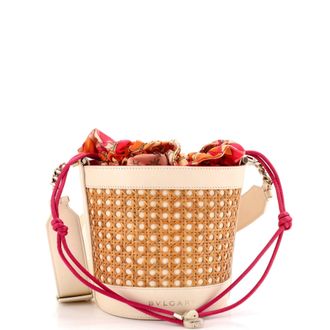 Bulgari Forever Convertible Bucket Bag Raffia with Silk and Leather Medium