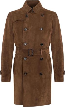 Moorer Dubbele-Rij Lederen Jas - Heren - Trenchcoats - Bruin - M - Leer - Jassen