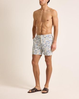Orlebar Brown Bulldog Drawcord Mid-Length Classic Fit Drawcord Swim Shorts with Fairground Print in Multi/blue at Nordstrom, Size 34