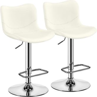 Yaheetech Yaheetech Conjunto De 2 Sillas De Bar Sin Reposabrazos En Polipiel, Giratorias, Con Respaldo Y Reposapi&eacute;s, Altura Ajustable Blanco